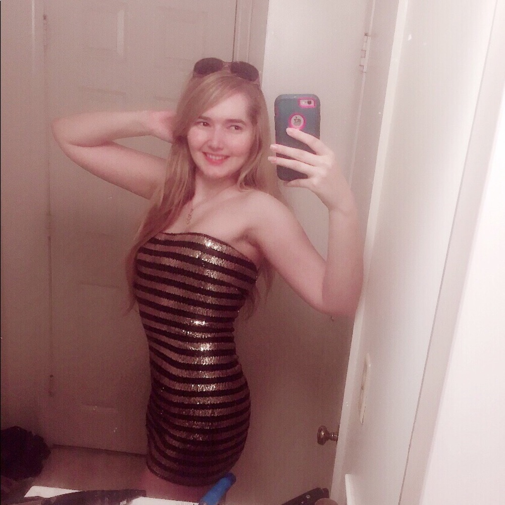Gold & Black sequin strapless dress!!!!!!